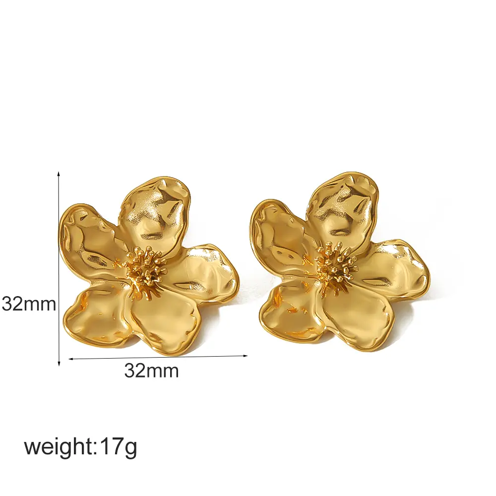 1 par de pendientes de botón de acero inoxidable chapados en oro de 18 quilates con forma de flor de estilo vintage para mujer h5 Imagen2